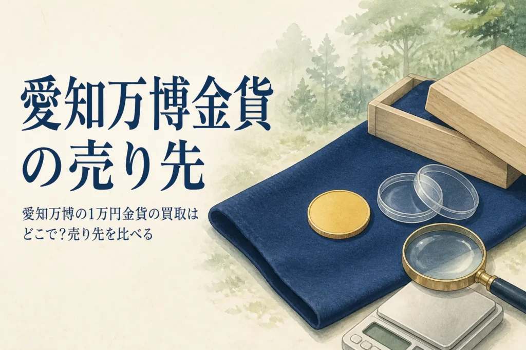 愛知万博の1万円金貨の売り先を比べるイメージ