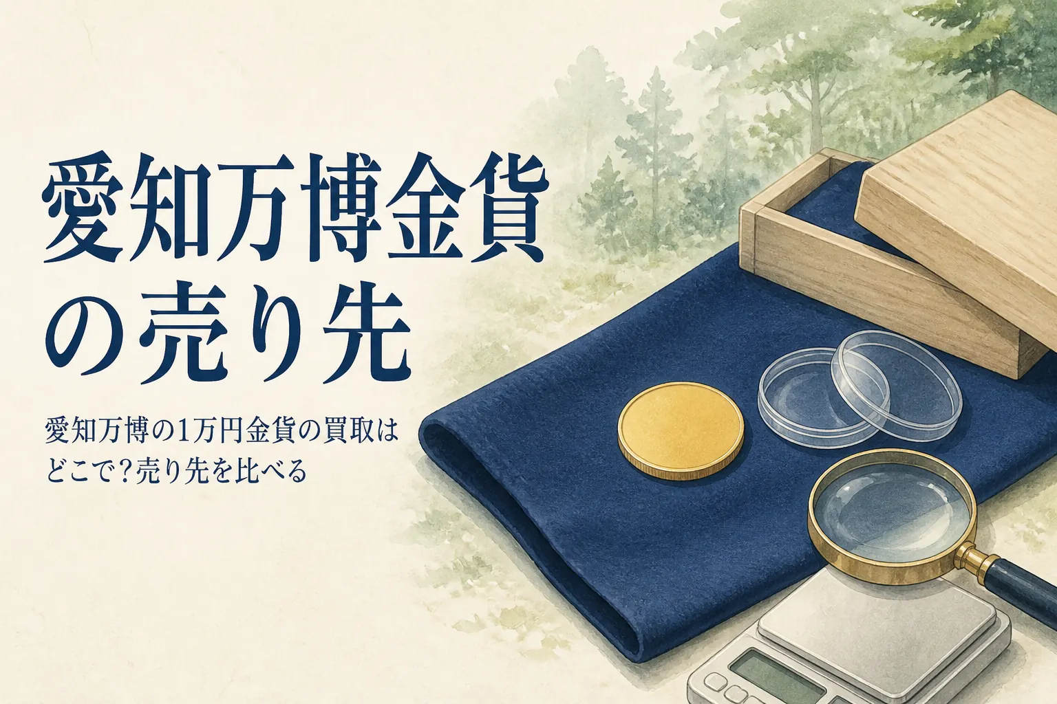 愛知万博の1万円金貨の売り先を比べるイメージ
