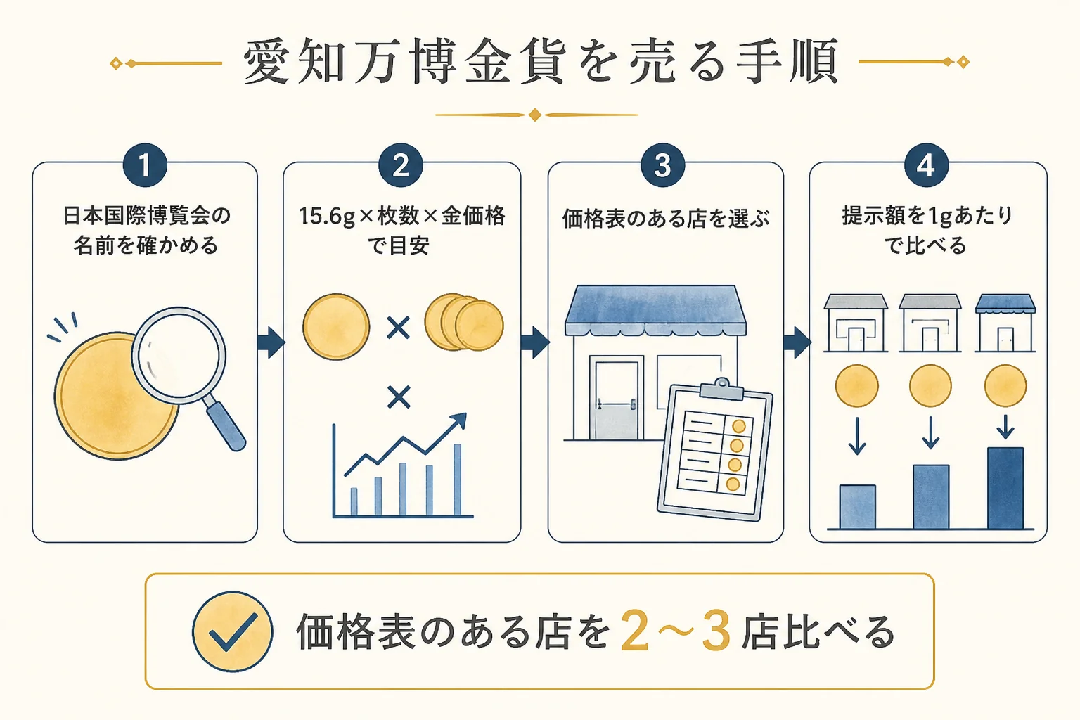愛知万博の1万円金貨を売る手順をまとめた図解