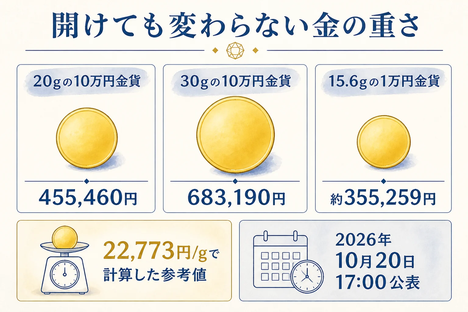 ブリスターから出しても変わらない金の重さで見た目安の図解