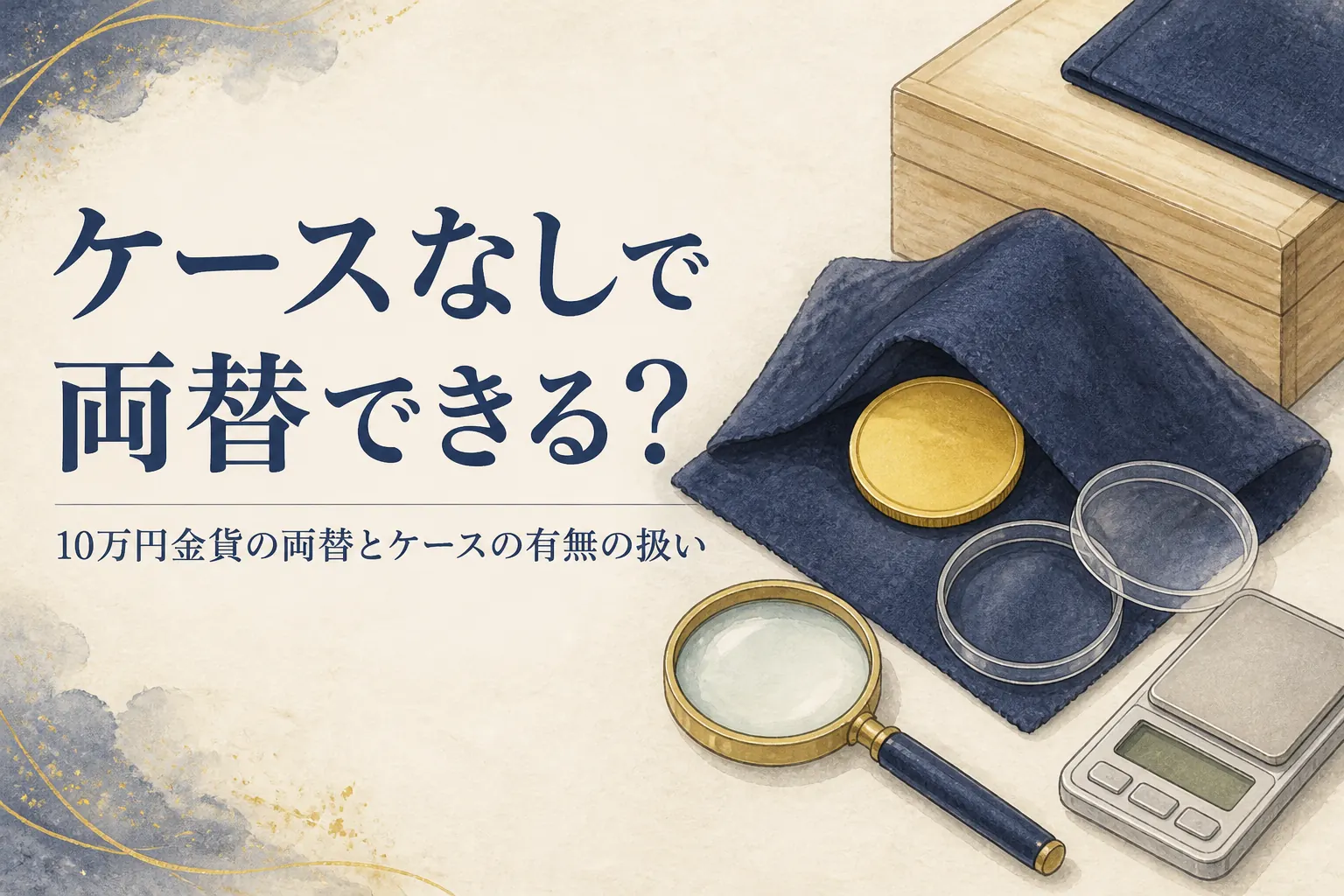 ケースから出した10万円金貨と空のケースのイメージ