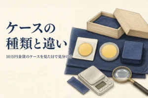 10万円金貨のケースの種類を並べたイメージ