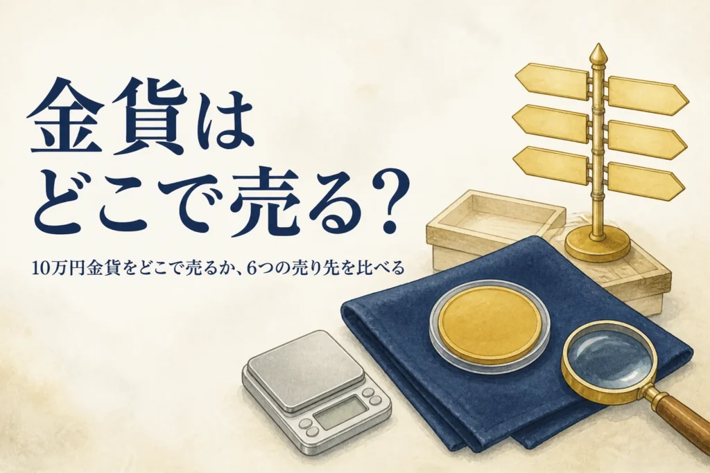 10万円金貨をどこで売るか迷う売り先選びのイメージ