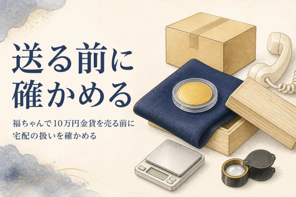 福ちゃんで10万円金貨を宅配で売る前に確かめるイメージ