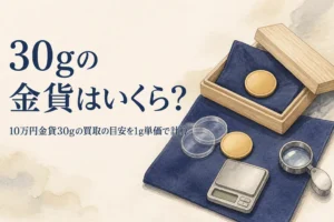 10万円金貨30gの買取の目安を計算するイメージ