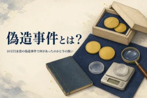 10万円金貨の偽造事件を振り返るイメージ
