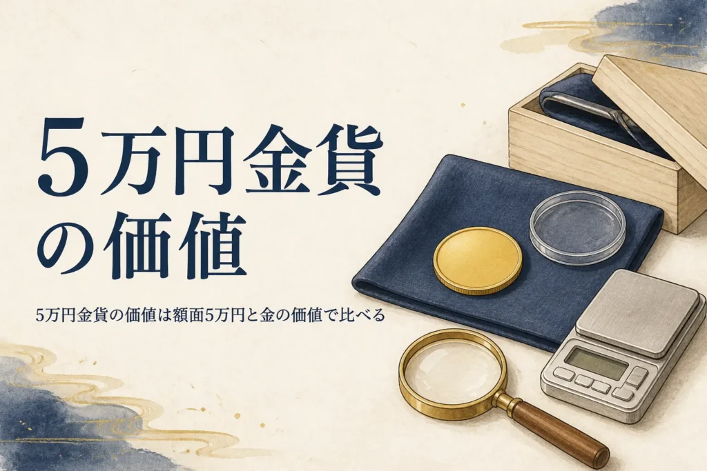 5万円金貨の価値を額面と比べるイメージ