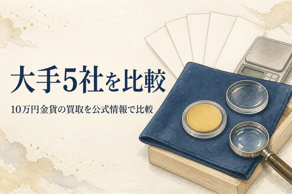 10万円金貨の買取を大手5社で比較するイメージ