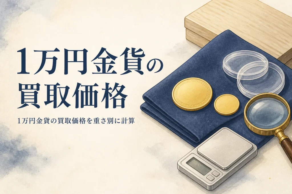 1万円金貨の買取価格を重さ別に計算するイメージ