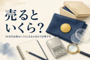 10万円金貨は売るといくらになるかを電卓で計算するイメージ