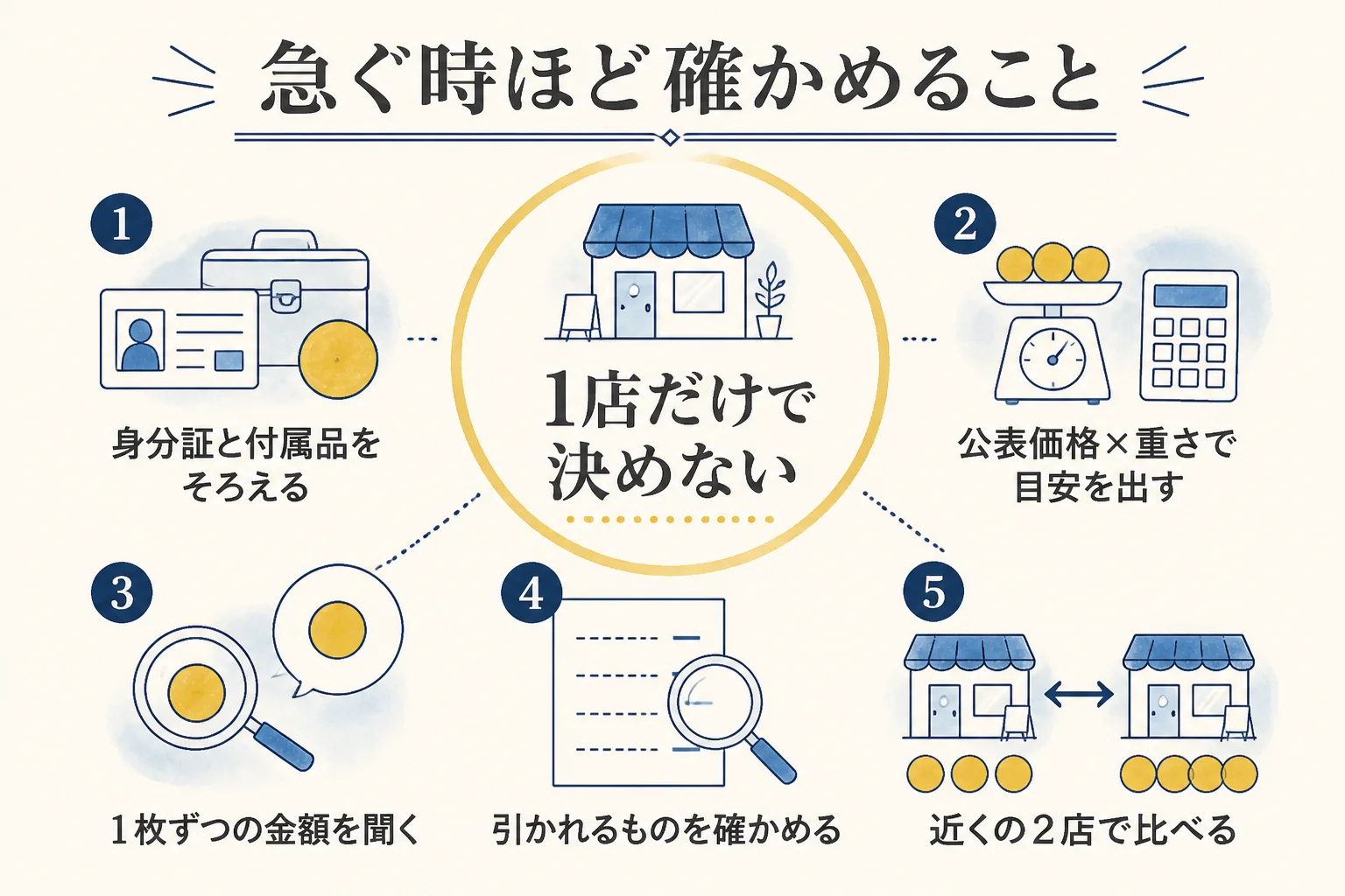 10万円金貨を急いで現金化する時に確かめることの図解