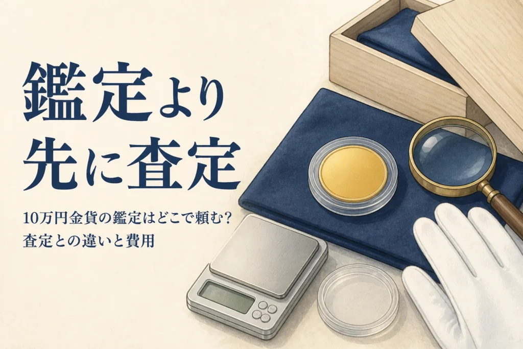 10万円金貨を鑑定するか査定に出すか考えるイメージ