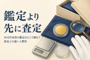 10万円金貨を鑑定するか査定に出すか考えるイメージ