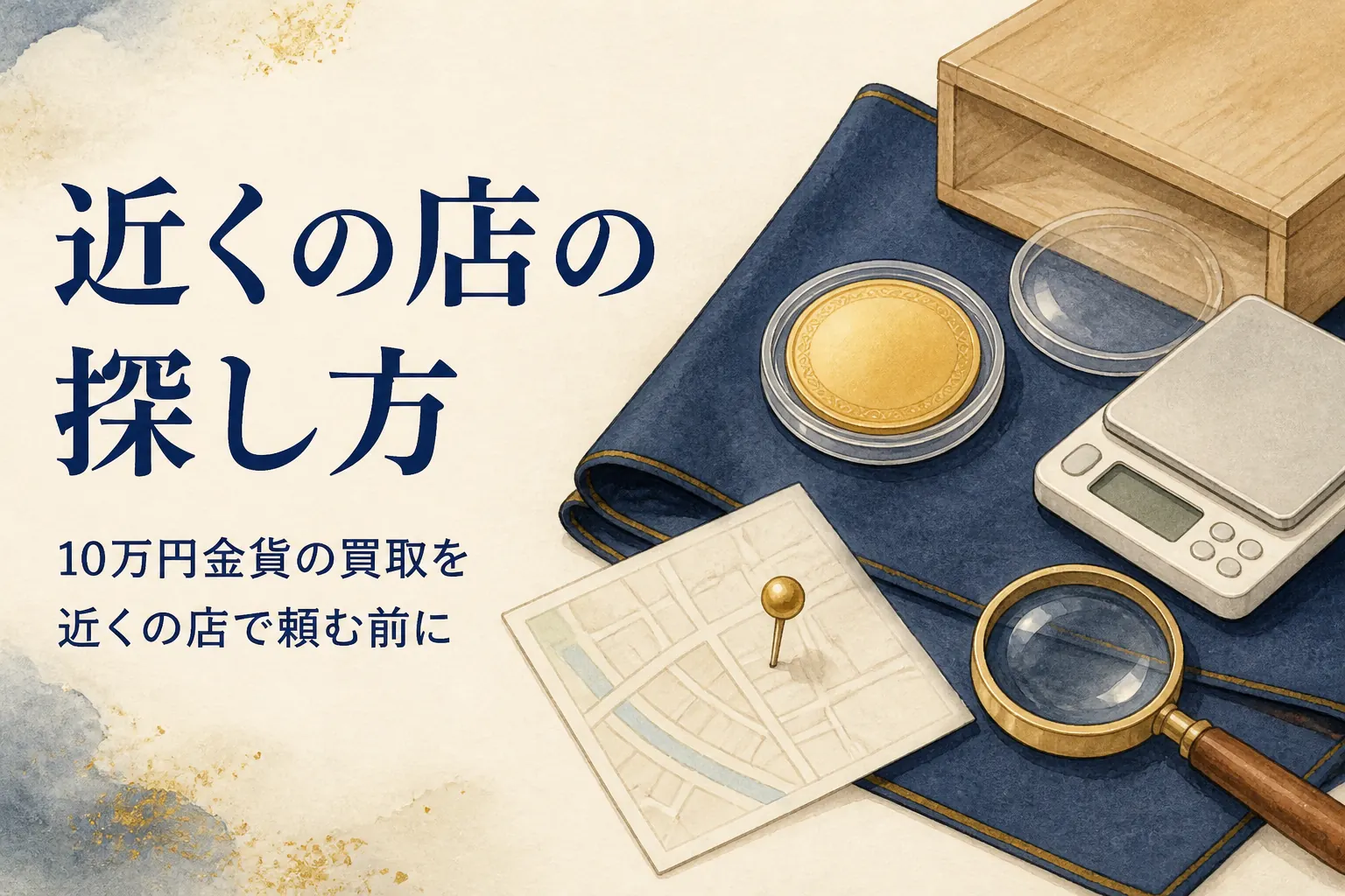 10万円金貨の買取を近くの店で探すイメージ
