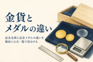 記念金貨と記念メダルの違いを見分けるイメージ