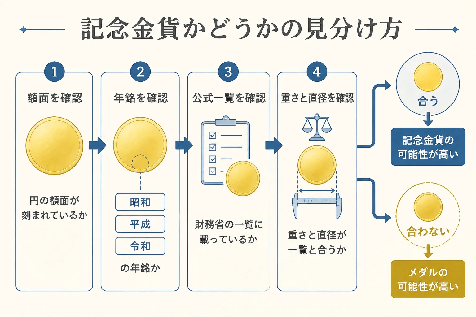 記念金貨と記念メダル・外国コインの見分け方の図解