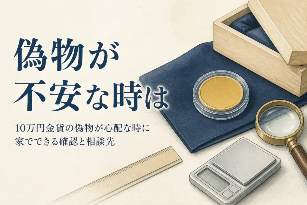 10万円金貨が偽物でないか確かめるイメージ
