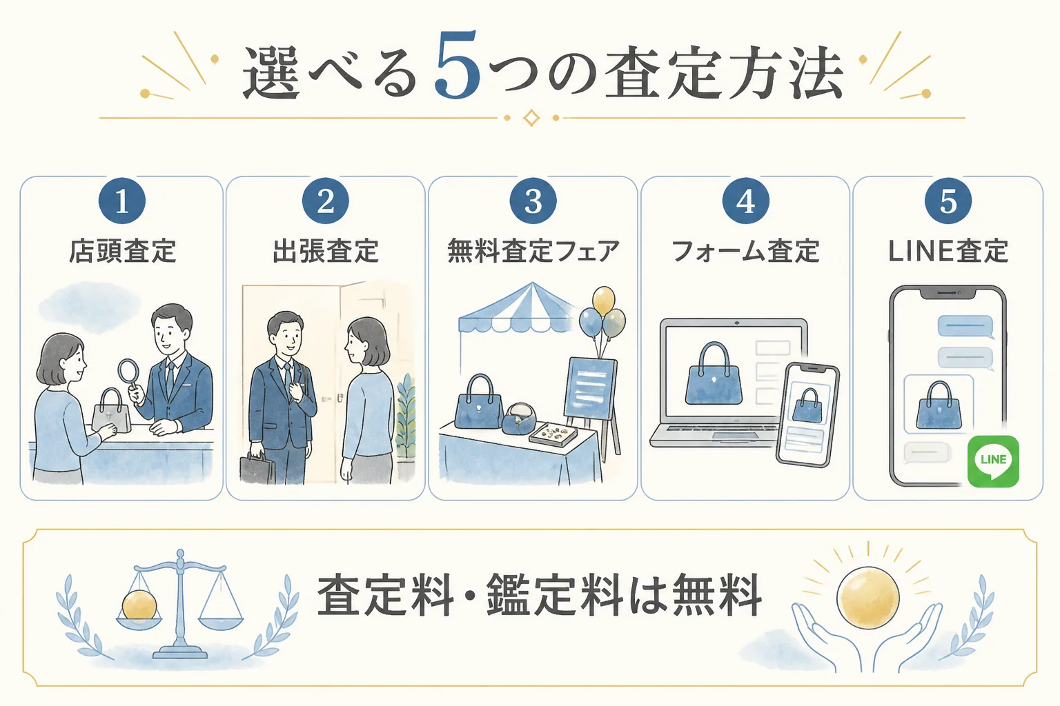 おたからやの5つの査定方法をまとめた図解