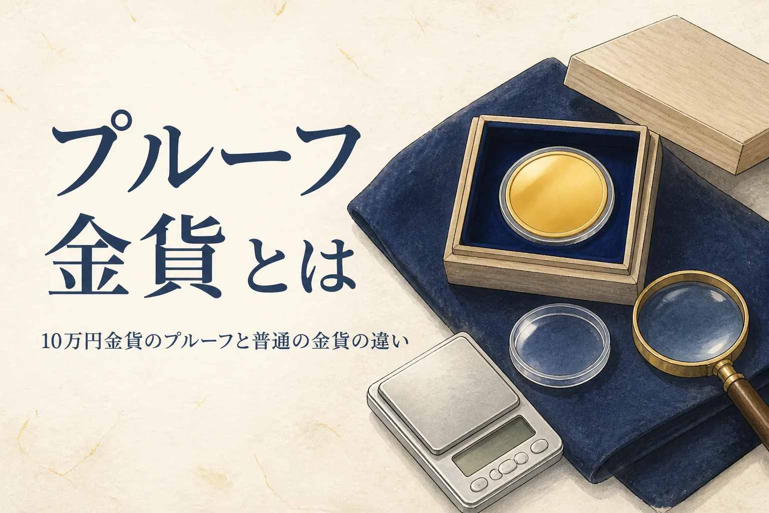 10万円金貨のプルーフ貨幣セットを確かめるイメージ