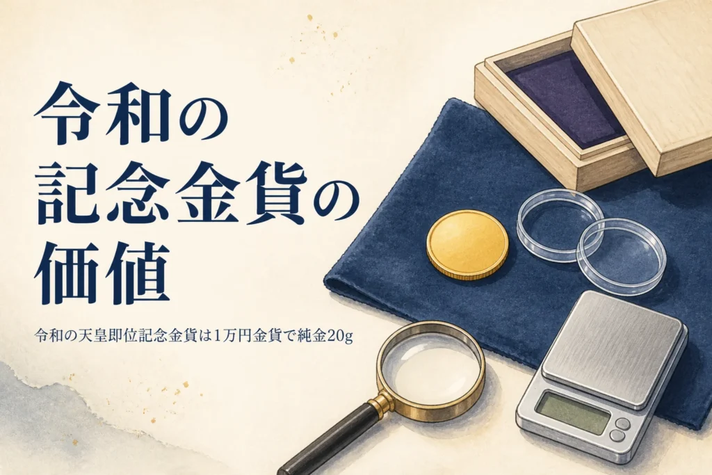 令和の天皇即位記念金貨の価値を確かめるイメージ