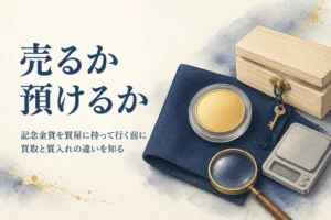 記念金貨を質屋で売るか預けるか考えるイメージ