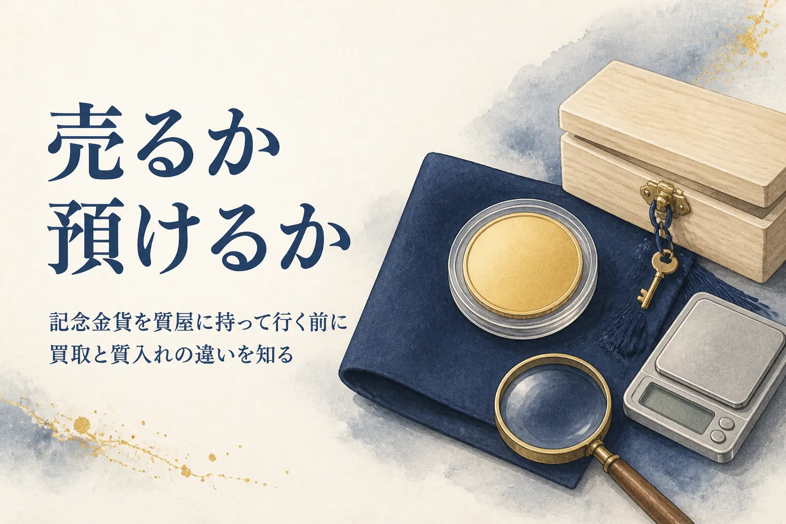 記念金貨を質屋で売るか預けるか考えるイメージ