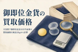 天皇陛下御即位記念10万円金貨の買取価格を計算するイメージ