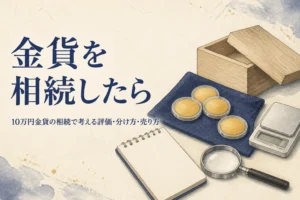 相続した10万円金貨の扱いを考えるイメージ