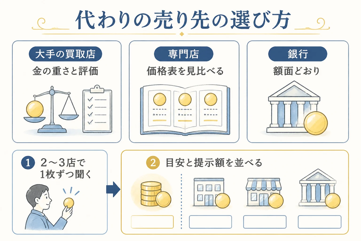 田中貴金属の代わりに10万円金貨を売る先の選び方の図解