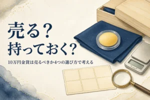 10万円金貨を売るべきか持っておくべきか考えるイメージ
