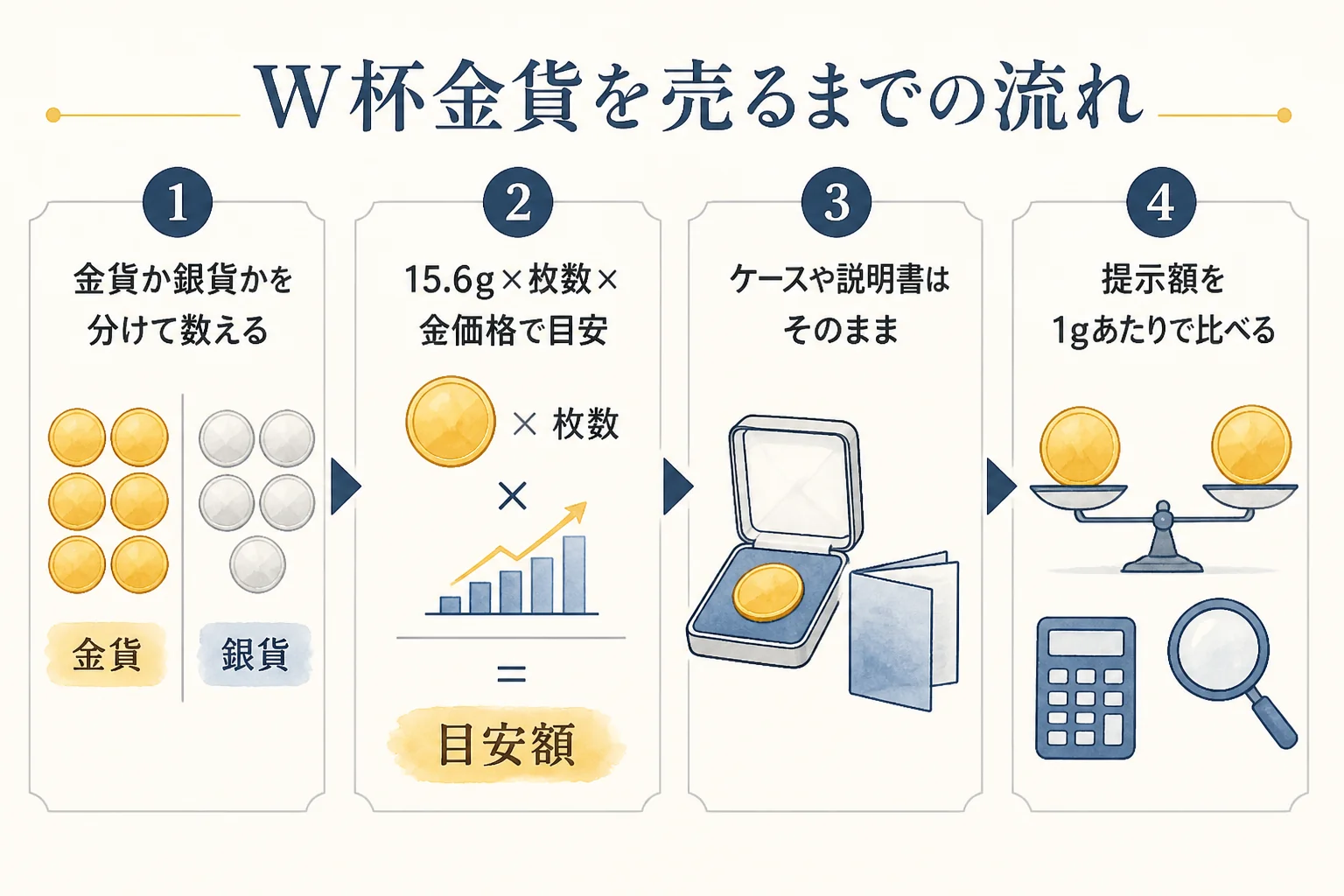 2002ワールドカップ金貨を売る前にそろえるものと手順をまとめた図解