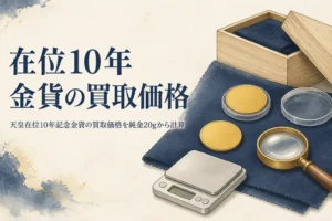 天皇在位10年記念金貨の買取価格を計算するイメージ