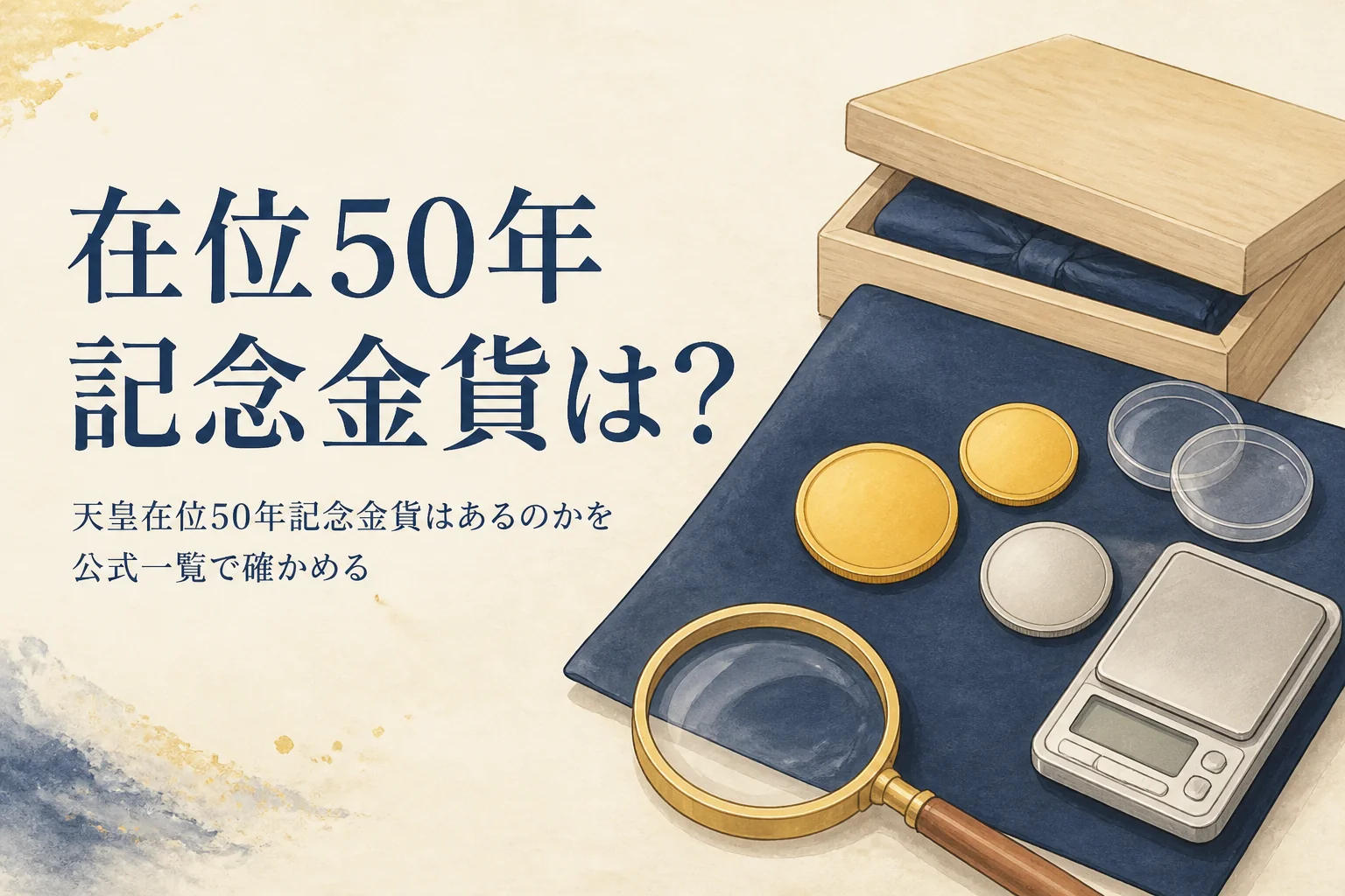 天皇在位50年記念金貨があるかを確かめるイメージ